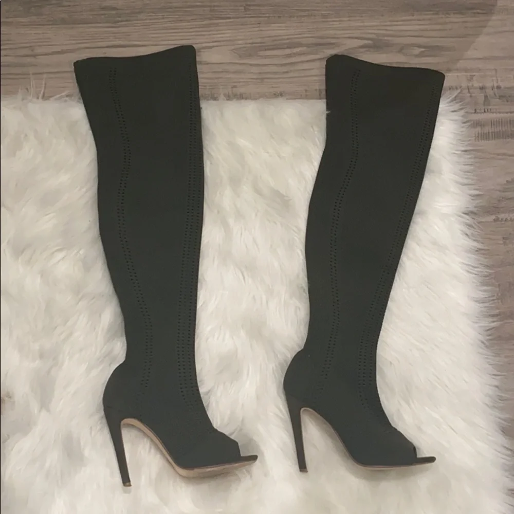 Cape Robbin olive 🫒 Green Peep Toe Over the Knee Boots